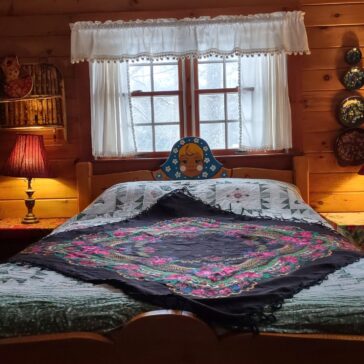 Full size bed with hand made russian doll frame